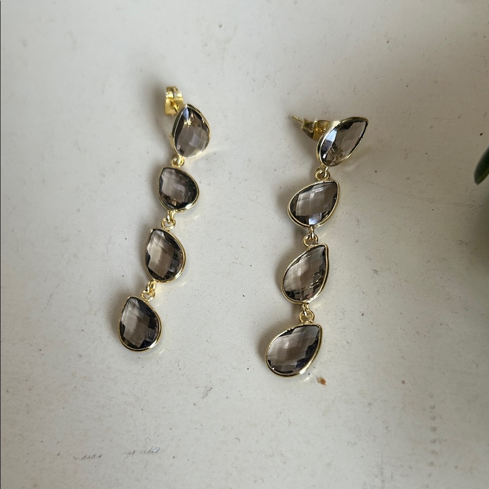 SMOKEY QUARTZ 24kGOLD ELECTROPLATED EARRINGS - Picture 3 of 5